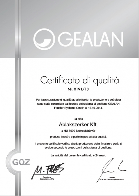 Certificato di qualitá